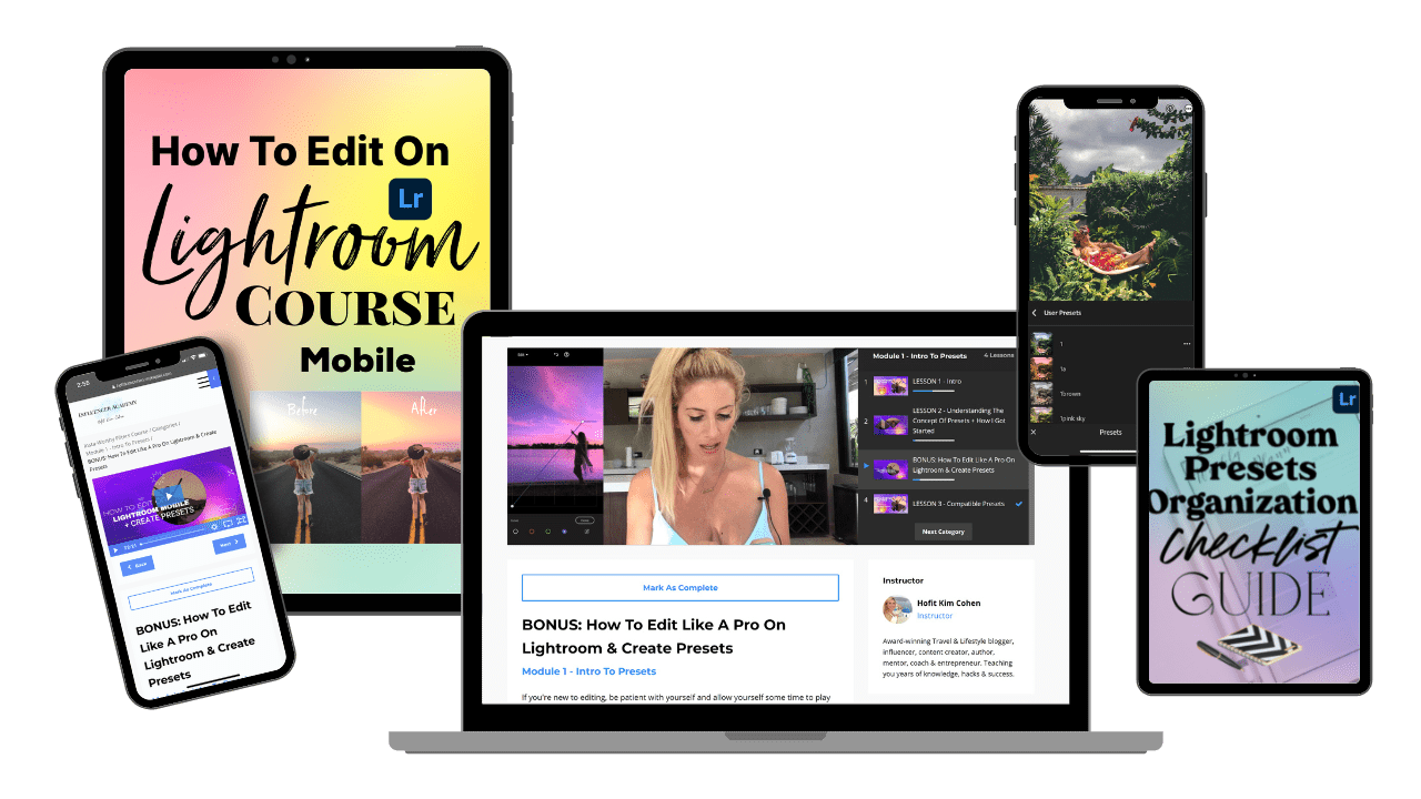 Insta Worthy Filters Course - Lightroom Presets Course passive income (Hofit Kim Cohen - Vanilla Sky Dreaming) lightroom presets organization checklist guide & how to edit on lightroom like a pro